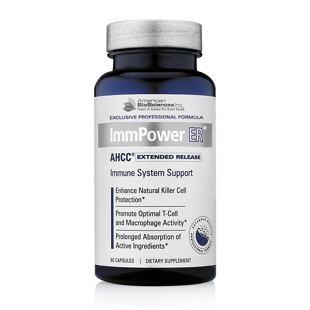 Bottle of American BioSciences ImmPower ER AHCC Extended Release Immune Support