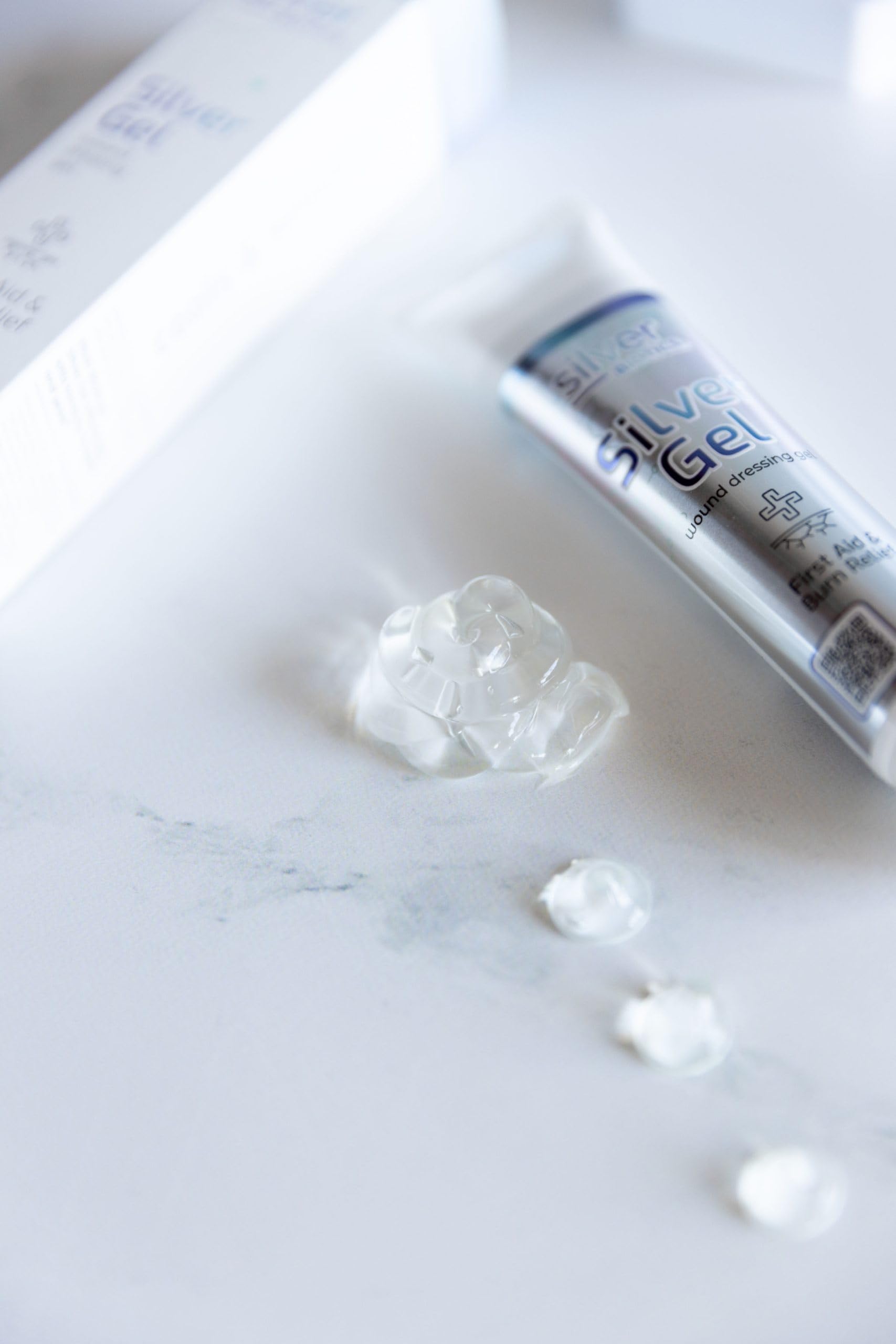 American Biotech Labs Silver Gel-burn-relief image shows soothing application for burns.