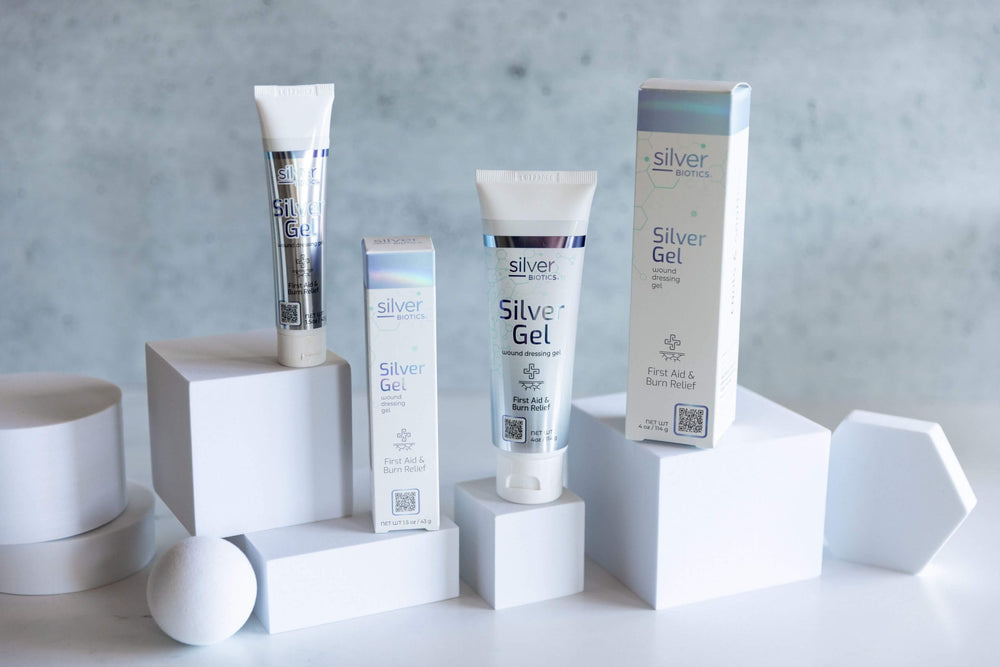 American Biotech Labs Silver Gel wound-dressing-closeup highlights soothing, non-sting skin care.