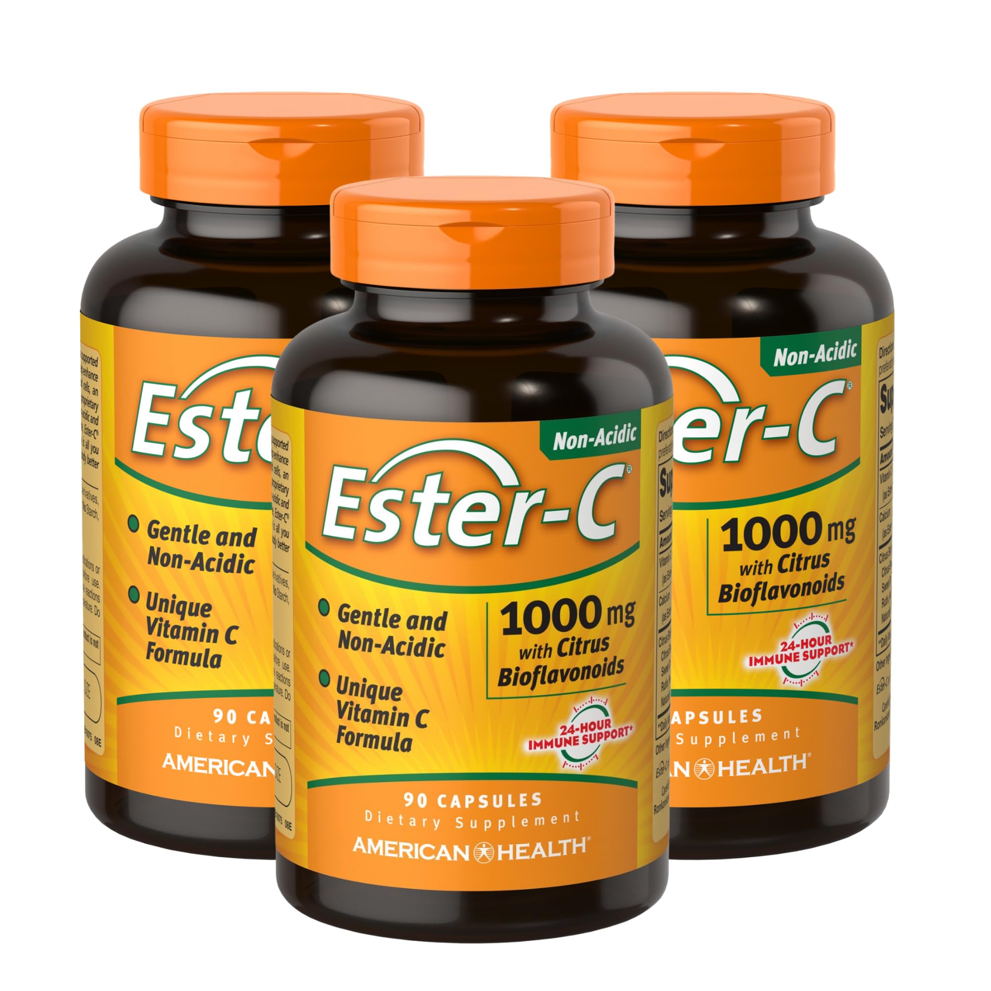Bottle of American Health Ester-C 1000 mg with Citrus Bioflavonoids, 90 capsules per pack, pack of 3