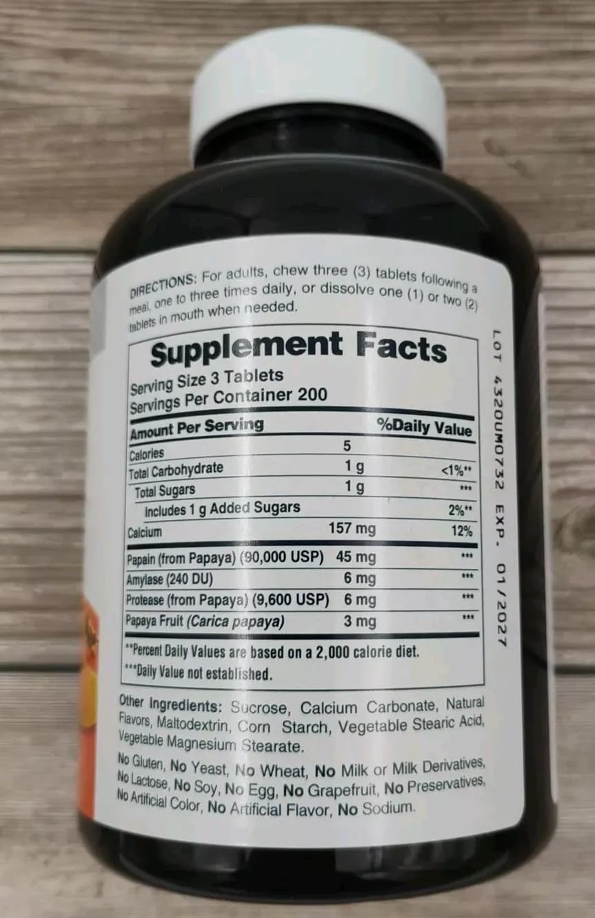 Close-up of American Health Papaya Enzyme Original 600 CT chewable tablets