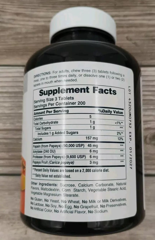 Close-up of American Health Papaya Enzyme Original 600 CT chewable tablets