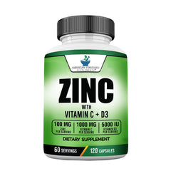 Front of American Standard Supplements bottle featuring zinc, vitamin C, and vitamin D3 blend