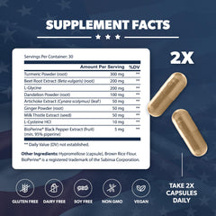 Close-up of Liver Nurture ingredients including Milk Thistle, Beet Root, and Black Pepper