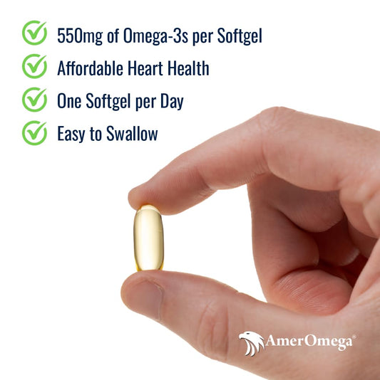 AmerOmega packaging highlighting heart health benefits