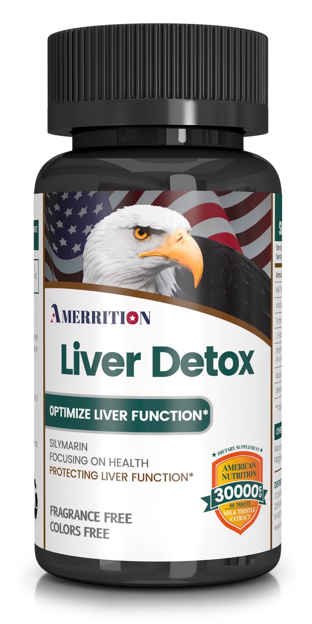Bottle of Amerrition Liver Support with milk thistle and turmeric on label