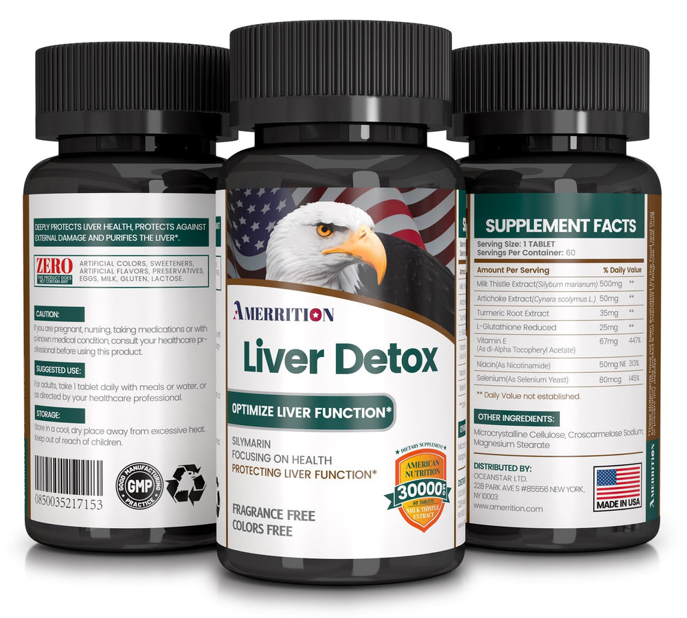 Back label of Amerrition Liver Support bottle showing manufacturing and testing details