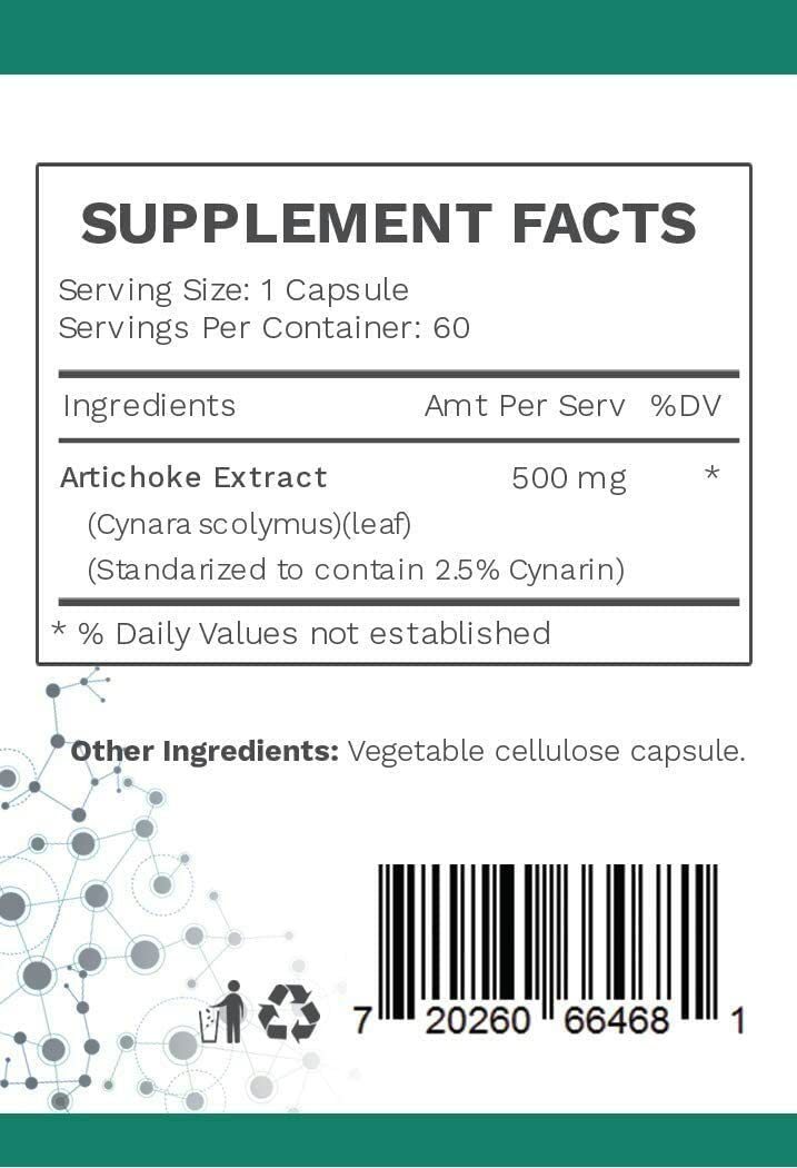 Close-up of Artichoke Extract Capsule bottle and capsules