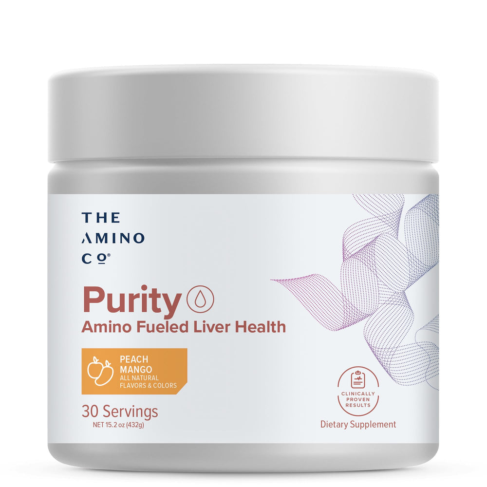 The Amino CO. Purity bottle with peach mango liver support 30 servings