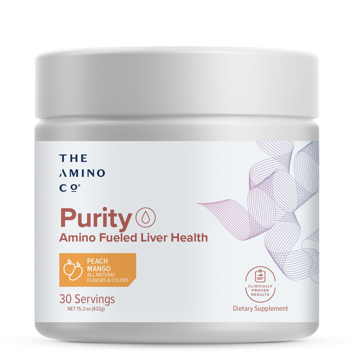 The Amino CO. Purity bottle with peach mango liver support 30 servings