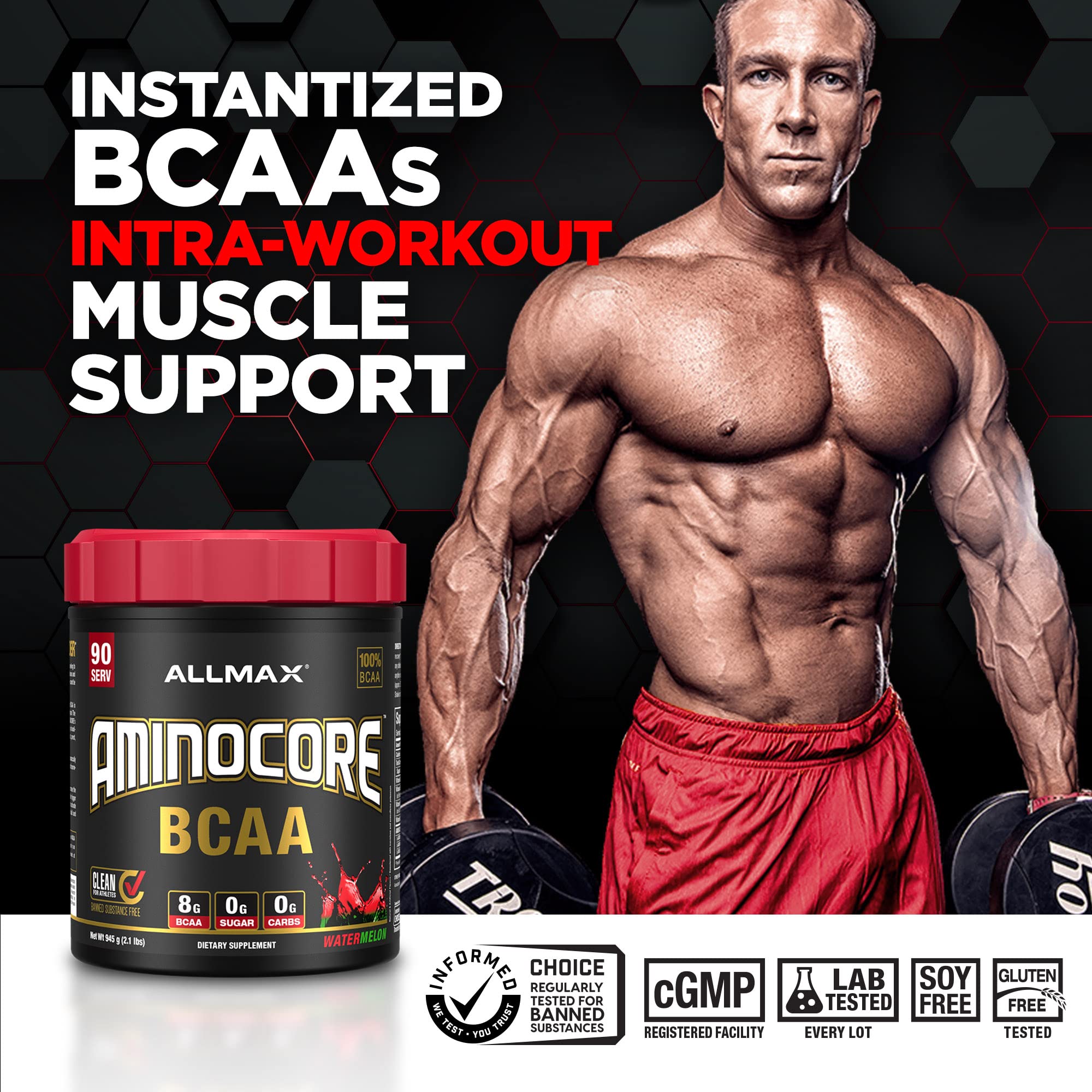 Nutrition label on the AMINOCORE BCAA Powder Fruit Punch packaging