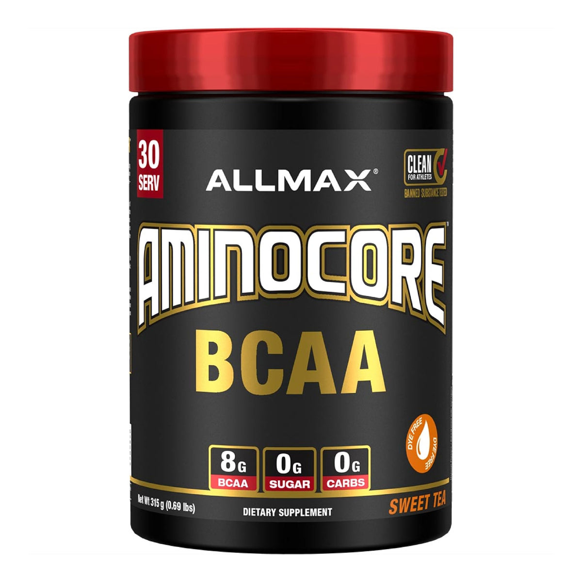 Front view of ALLMAX AMINOCORE BCAA Powder Sweet Tea 315 g