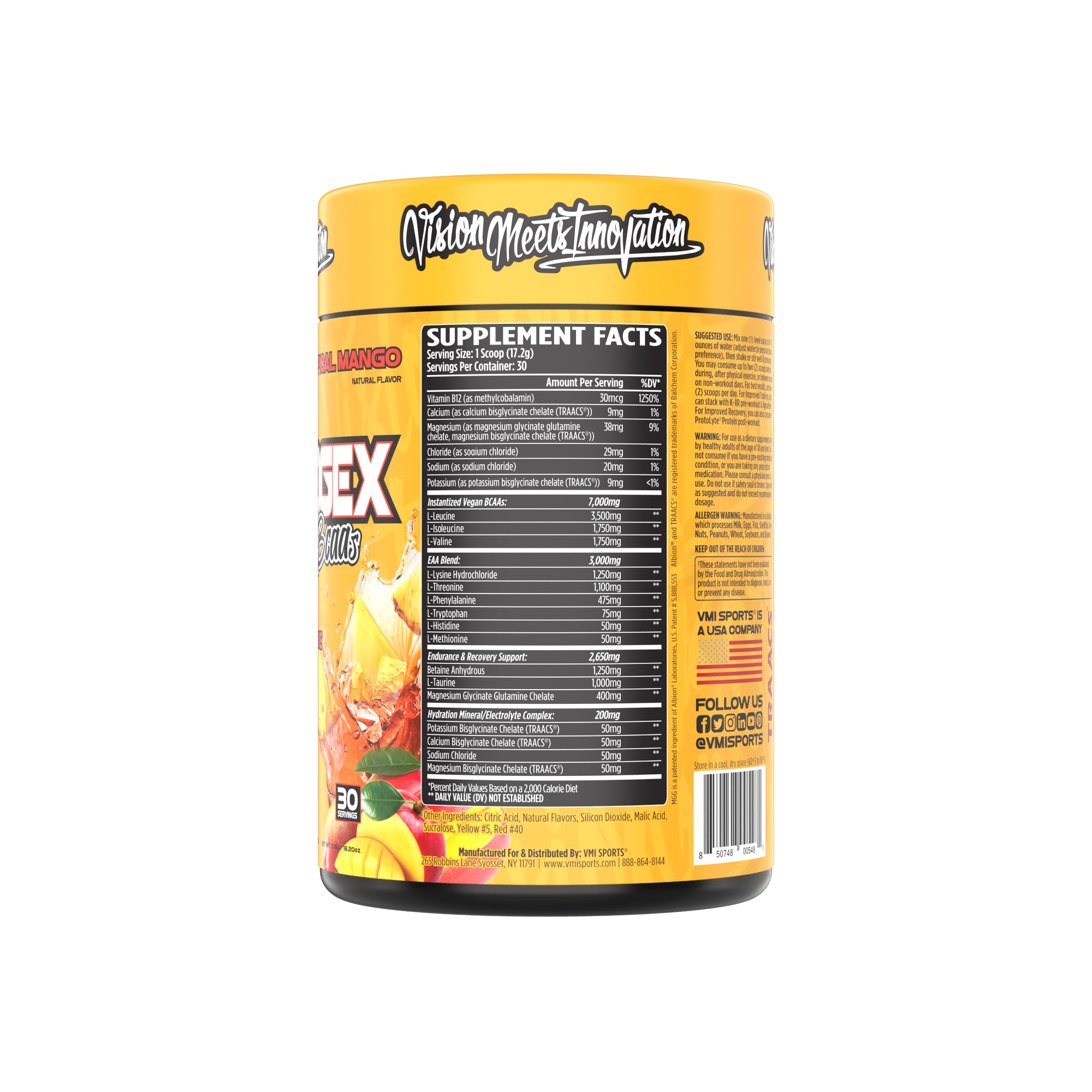 Graphic showing BCAAs, glutamine, and betaine ingredients in Aminogex Ultra