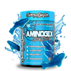 Aminogex Ultra bottle with Blue Shark Gummy flavor – front view