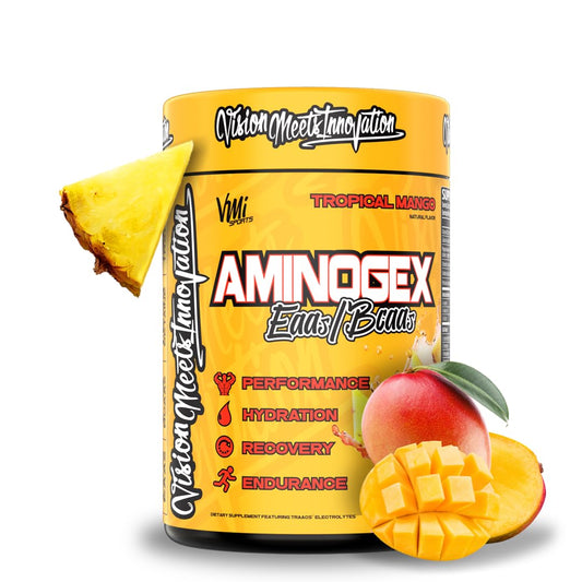 Aminogex Ultra Tropical Mango BCAA powder canister, 30 servings