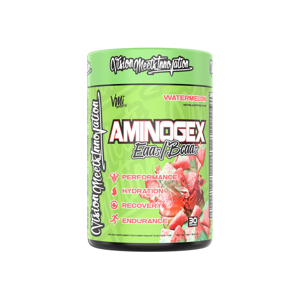 Glass of water with Aminogex Ultra mixed in Watermelon flavor