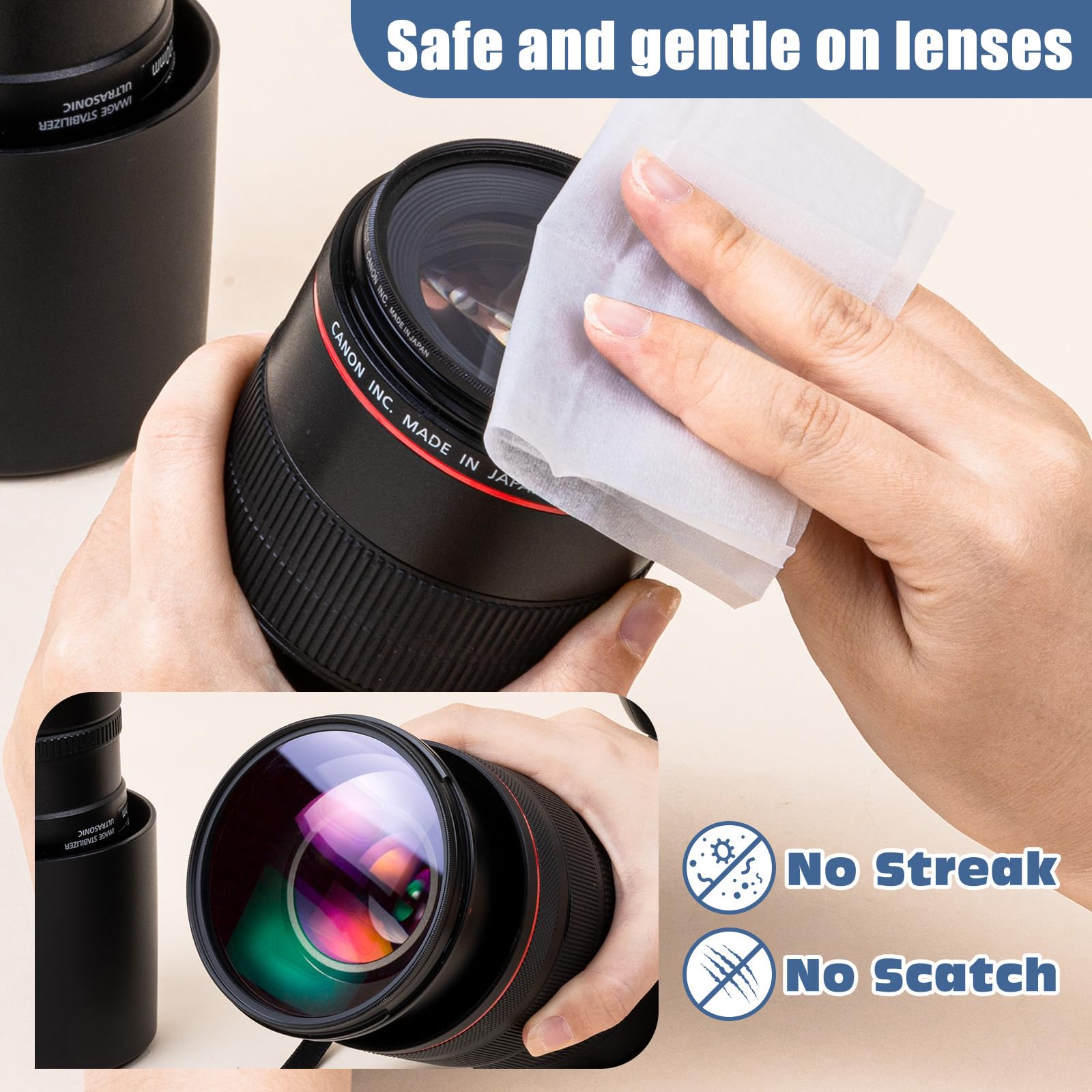 Ammonia-free lens cleaner wipes