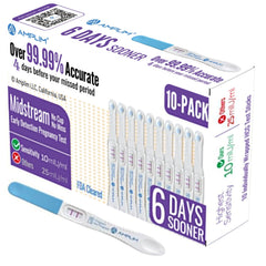 AMPLIM HCG early detection pregnancy test sticks 10-count bulk package front view