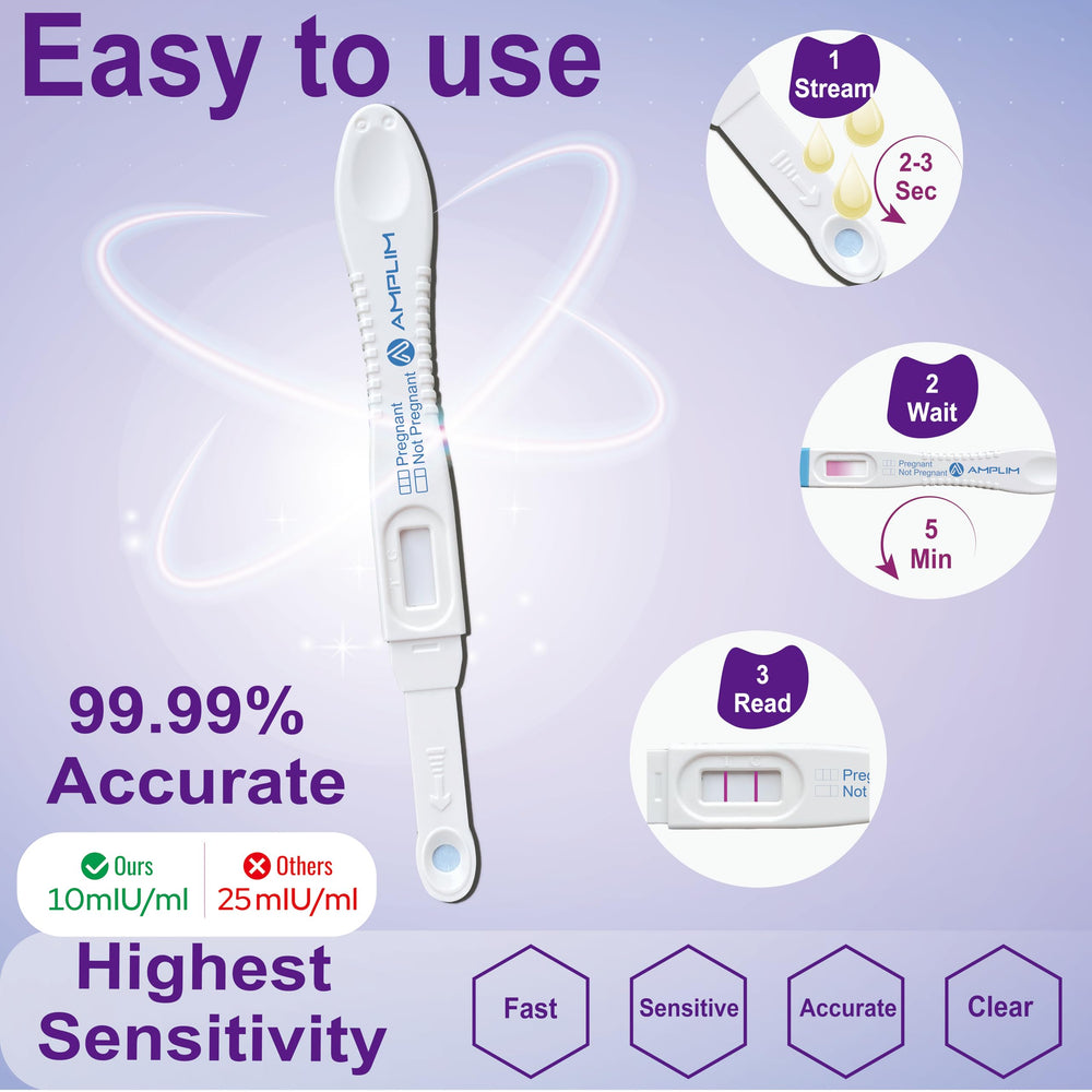Easy-use AMPLIM pregnancy test with no cup required for at-home testing