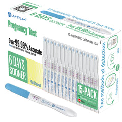 Amplim pregnancy test sticks in a 15-pack