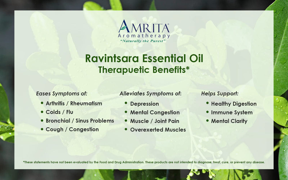 Amber glass Ravintsara essential oil bottle with label