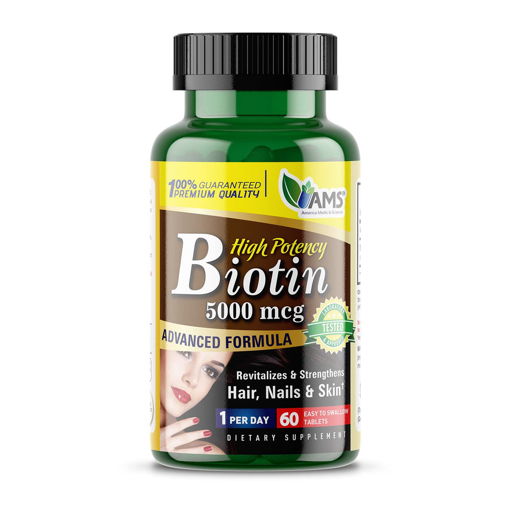 America Medic & Science Biotin 5,000 mcg bottle with caplets
