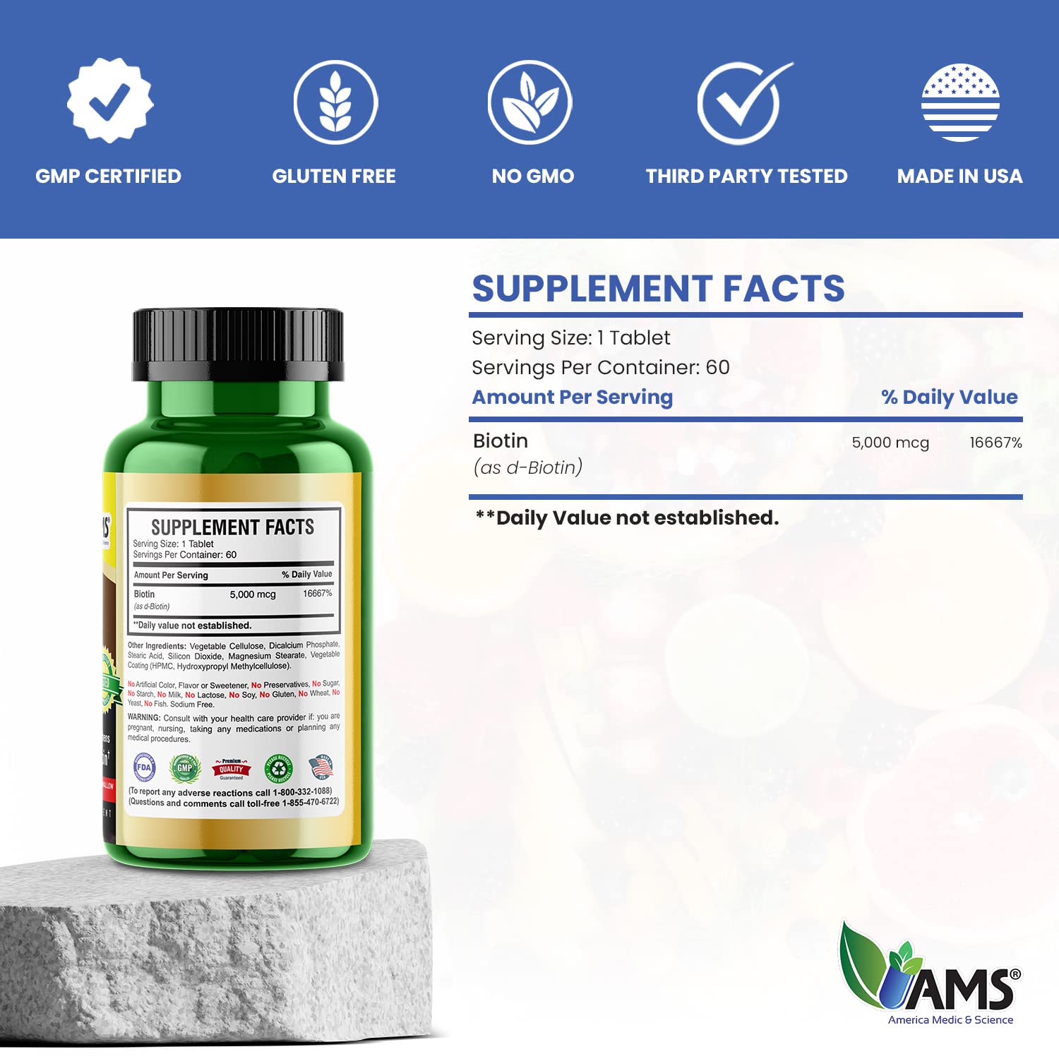 Nails and skin health concept with Biotin 5,000 mcg