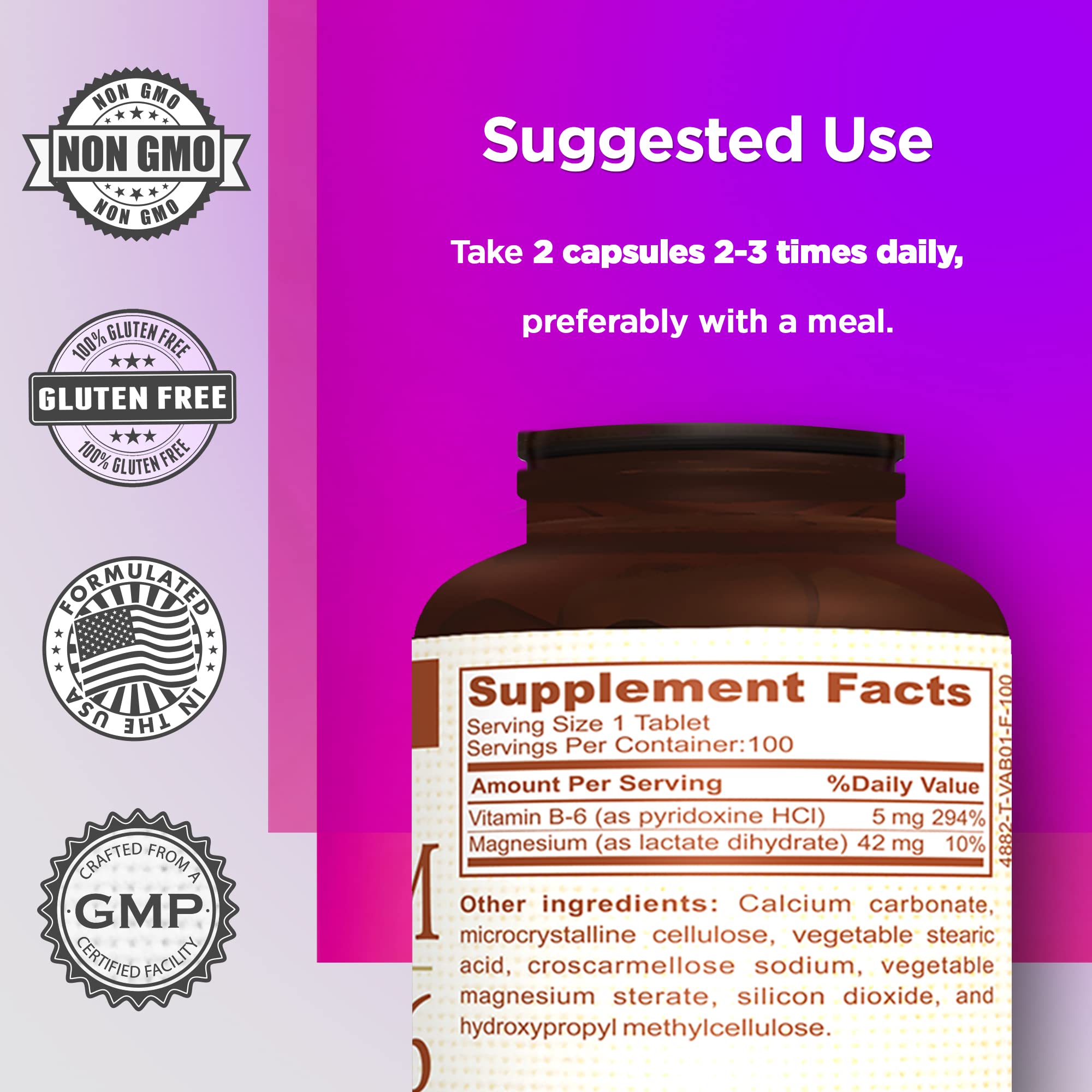Supplement facts panel highlighting Magnesium and Vitamin B6