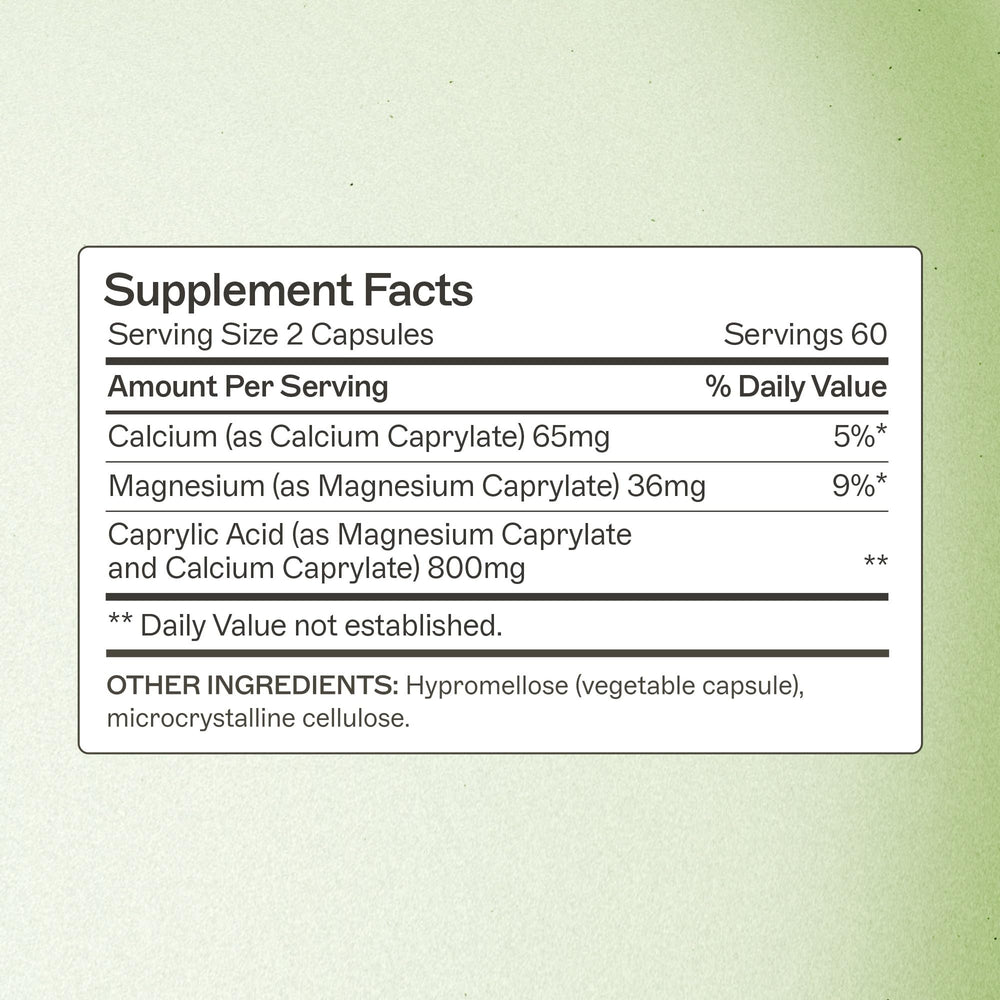 Caprylic acid digestion support bottle close-up