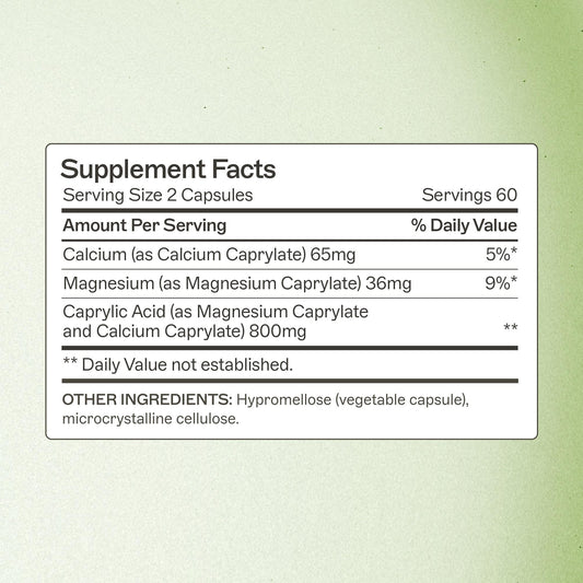 Caprylic acid digestion support bottle close-up