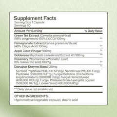 Close-up of Biofilm Disruptor bottle label and capsules