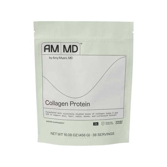 Front view of Amy Myers MD Collagen Protein Powder 16 oz tub