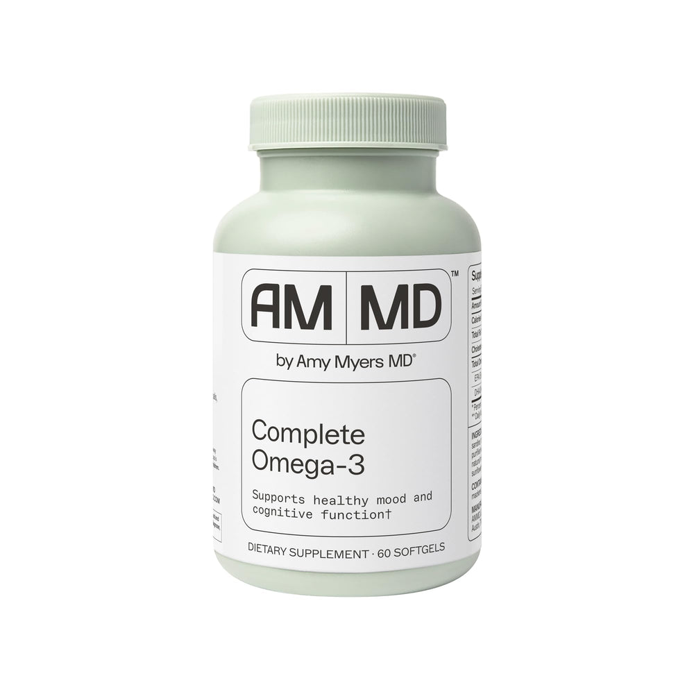 Bottle of Amy Myers MD Complete Omega-3 Softgels front view
