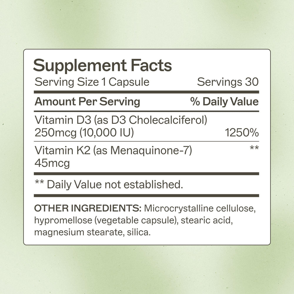 Close-up of D3/K2 capsules for mood and wellness.
