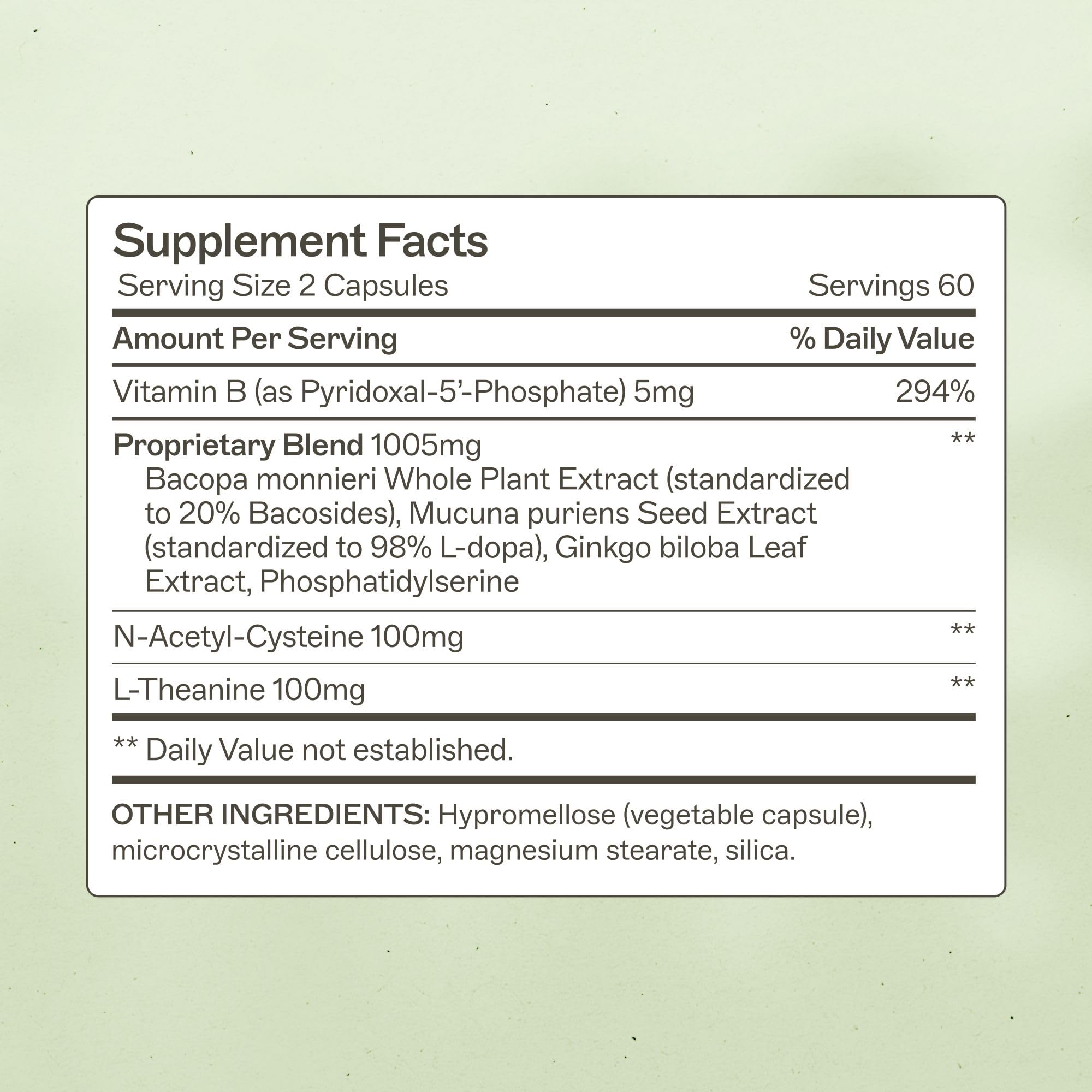 NeuroLive brain health supplement ingredients including Bacopa Monnieri