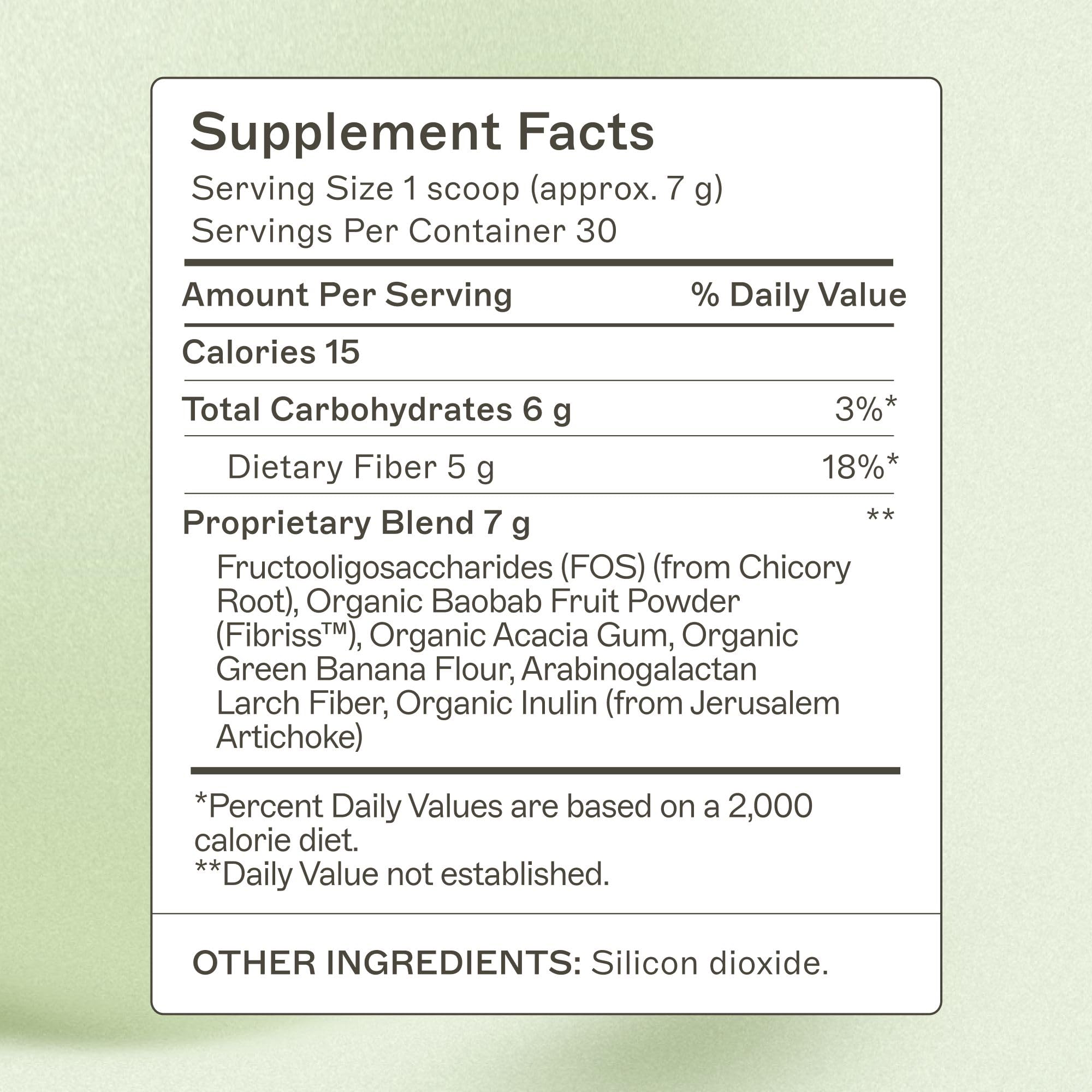 Ingredients label for Amy Myers MD Prebiotic Fiber Powder