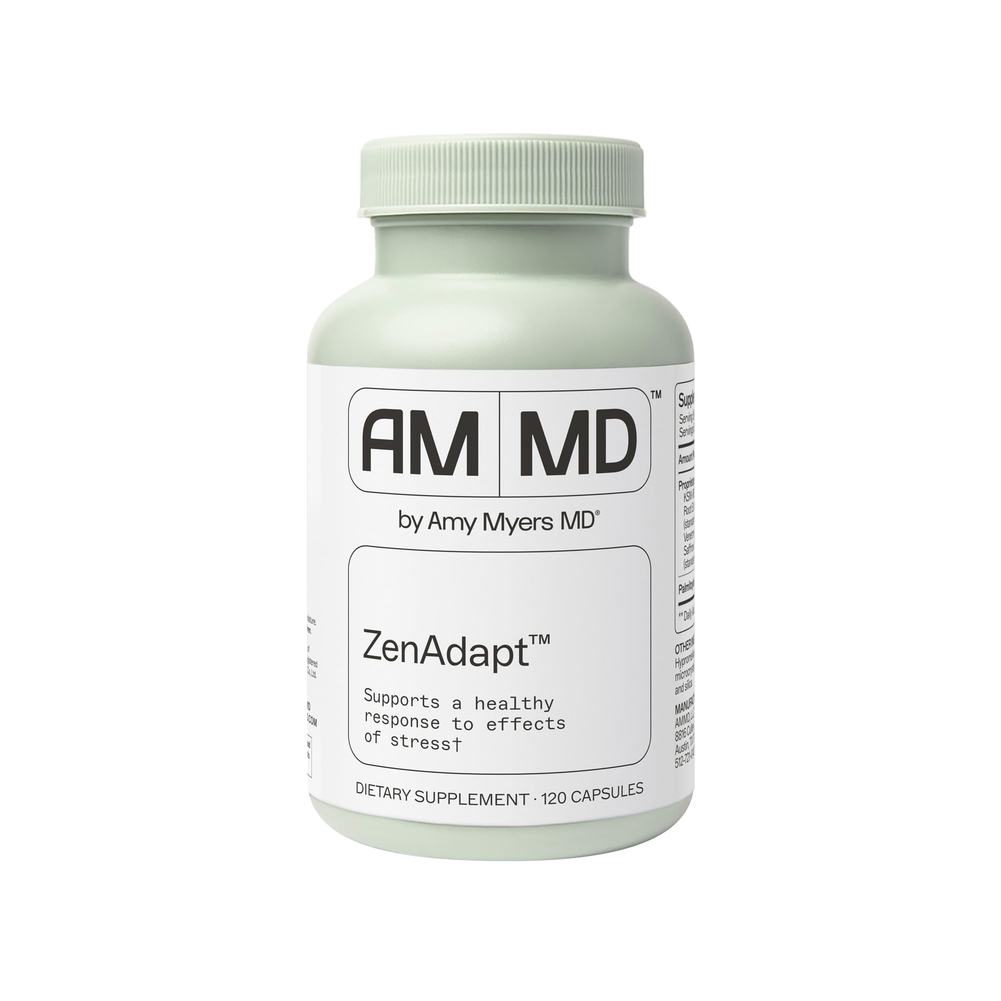 ZenAdapt bottle and capsules with Amy Myers MD branding