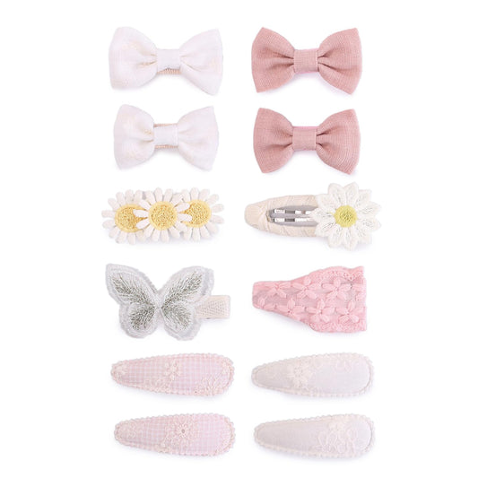 Amybasic toddler hair clip embroidered flower offers a soft, secure hold.