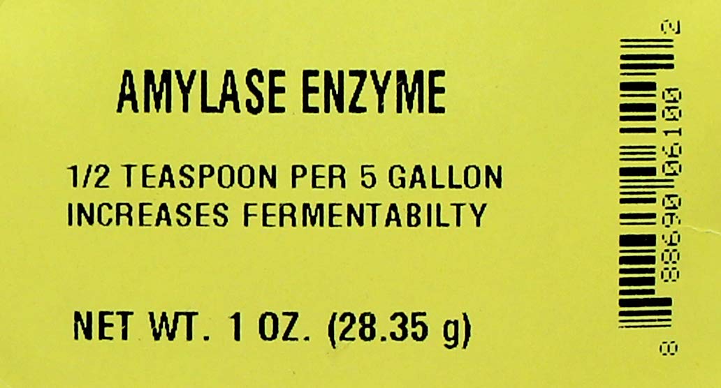 Close-up of Amylase Enzyme 1 Oz bottle for fermentation