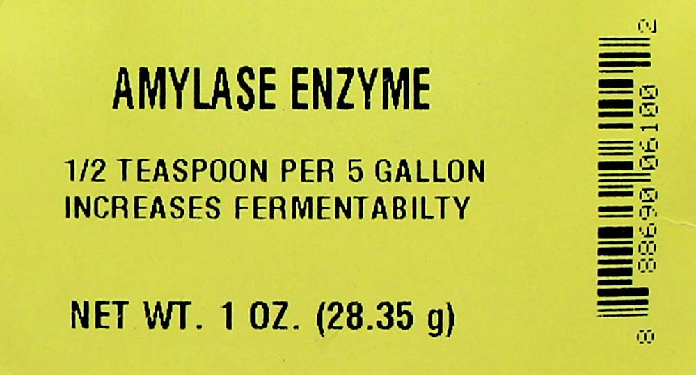 Close-up of Amylase Enzyme 1 Oz bottle for fermentation
