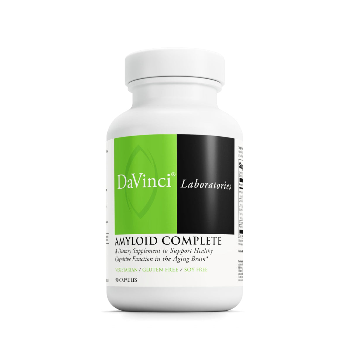 DAVINCI Labs Amyloid Complete bottle and capsules on a white background