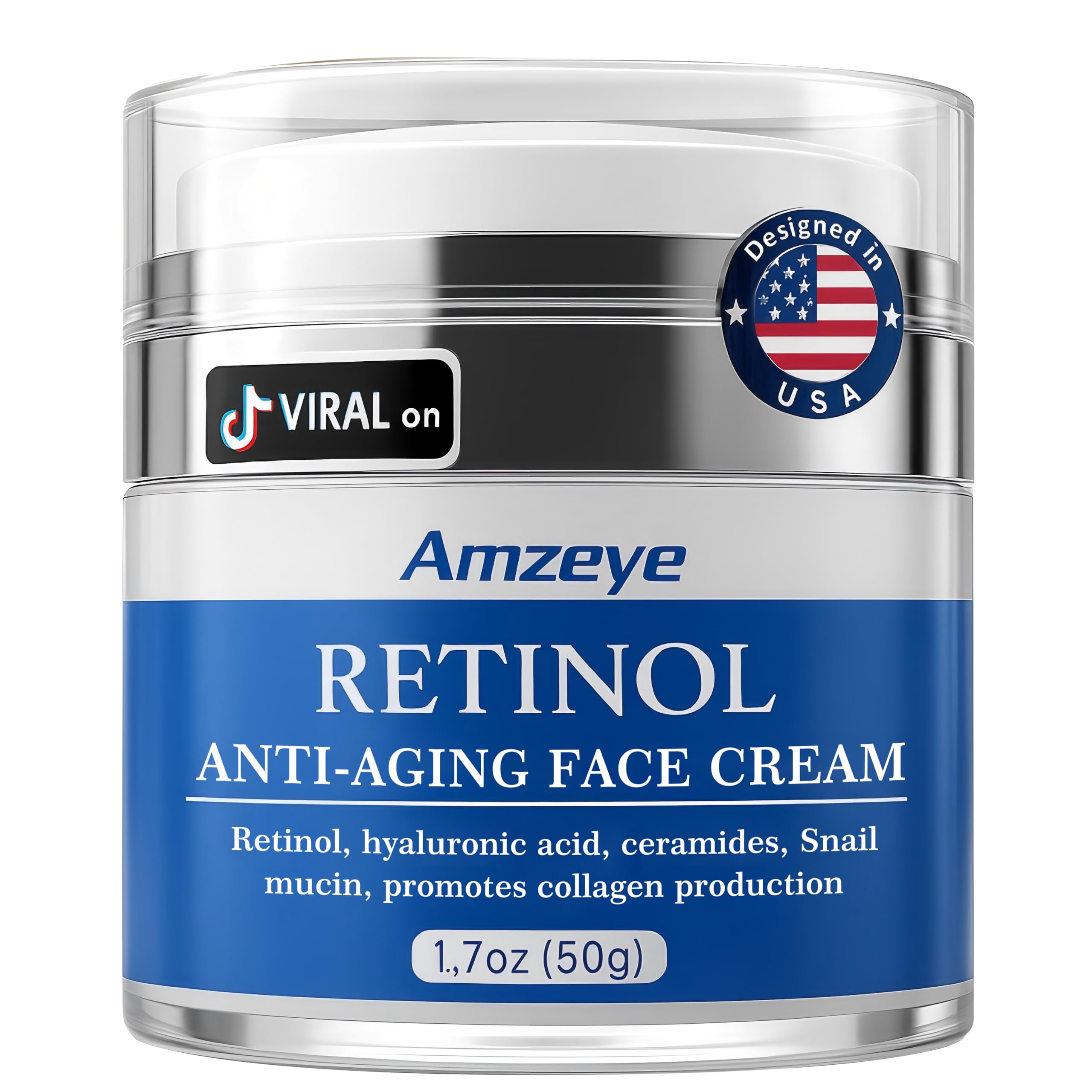 AMZEYE Retinol Face Cream jar closeup showing rich texture for nightly use