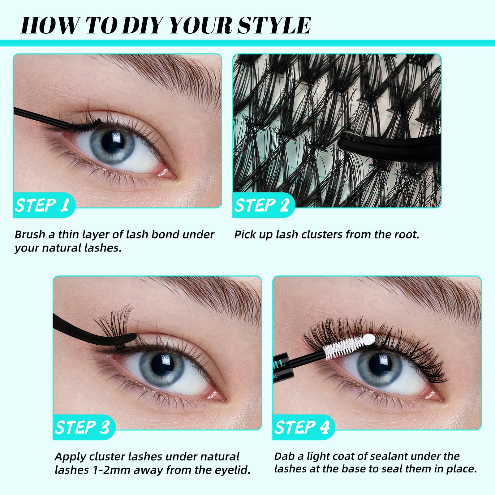 AMZGIRL application guide image showing at-home lash steps