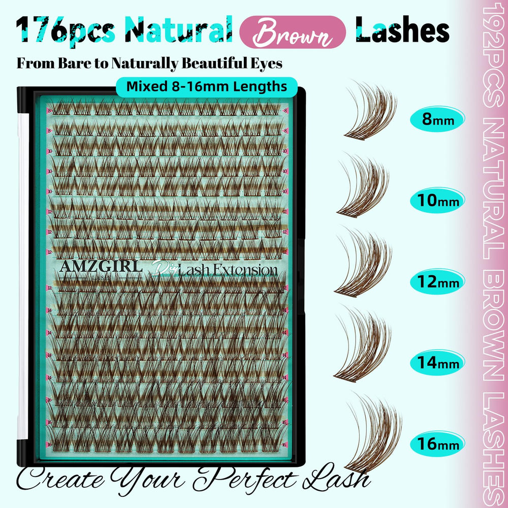 AMZGIRL LASH brown clusters closeup ultra-soft fibers for all-day comfort.