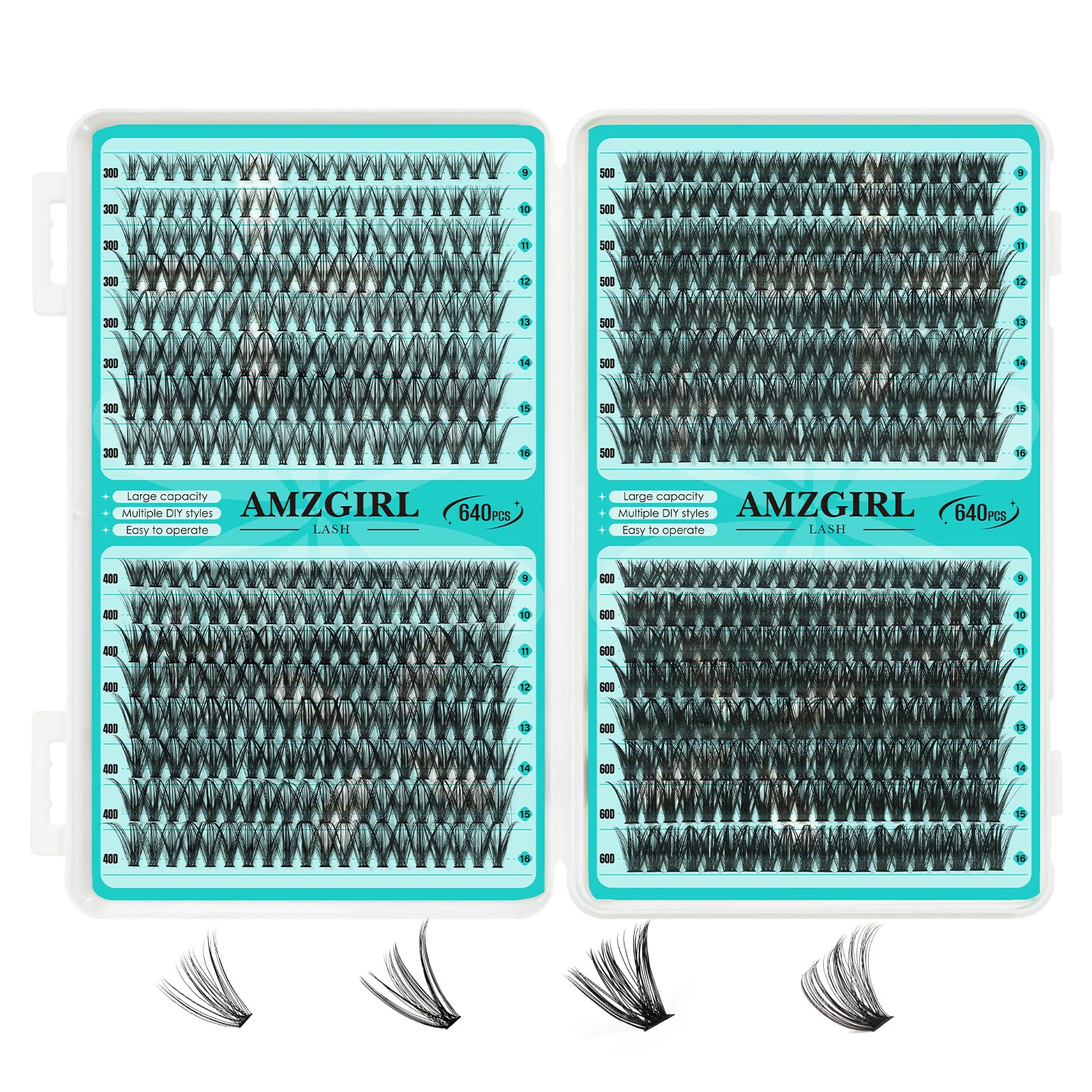 AMZGIRL LASH clusters tray with 640pcs for quick at-home looks
