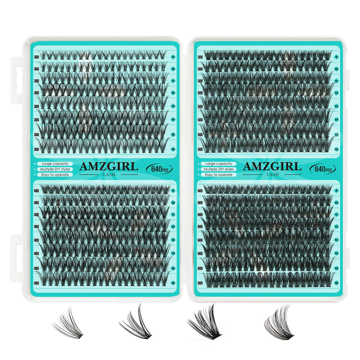 AMZGIRL LASH clusters tray with 640pcs for quick at-home looks