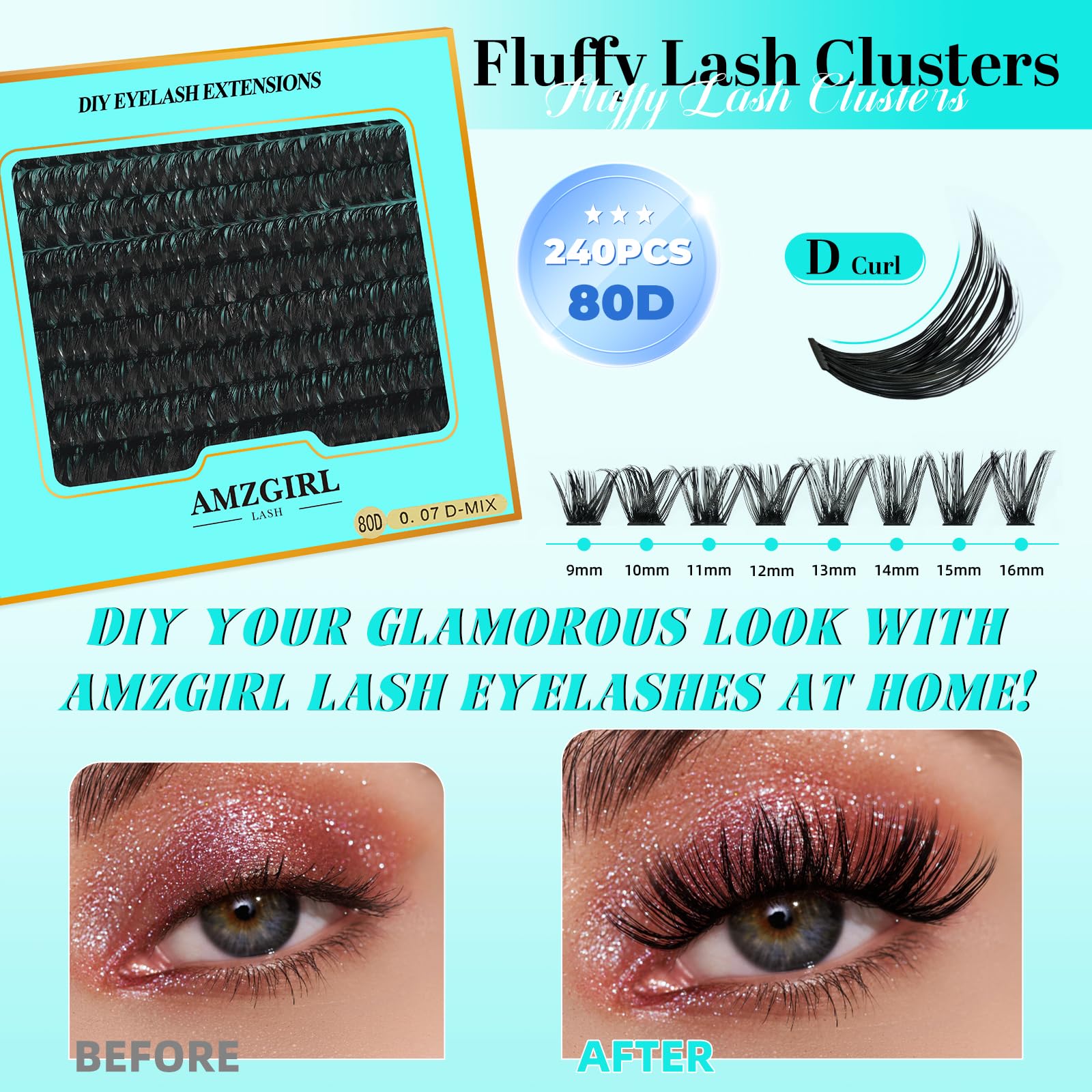 AMZGIRL LASH application steps for at-home DIY look.