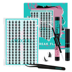 AMZGIRL LASH clusters kit 128pcs—left and right view for easy, natural-looking lash extensions.