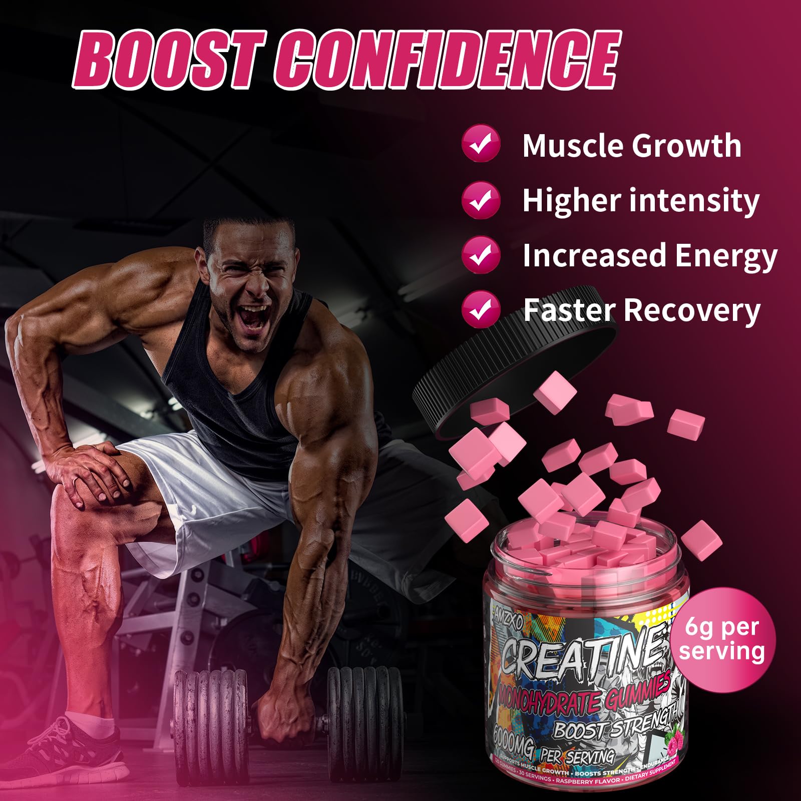 Nutrition label for AMZXO Creatine Gummies