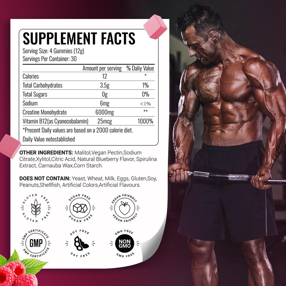 Close-up of AMZXO Creatine Gummies raspberry flavor chew